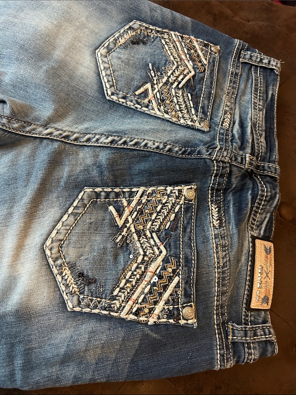 Embellished Dark Wash Denim Jeans with Back Pocket Detail Grace Easy Fit